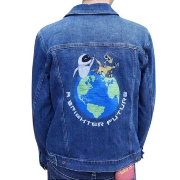 Disney Pixar WALL-E Womens Recycled Embroidered Denim Jacket - Earth Day Sz S - Picture 3 of 11